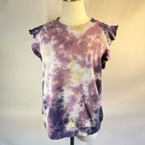 Anthropologie Ruffled Sweatshirt Tank Purple Tie Dye Size